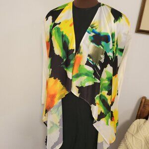 NWT Lovely Draping Cardigan with Bright Floral Print Size M by Joan Boyce